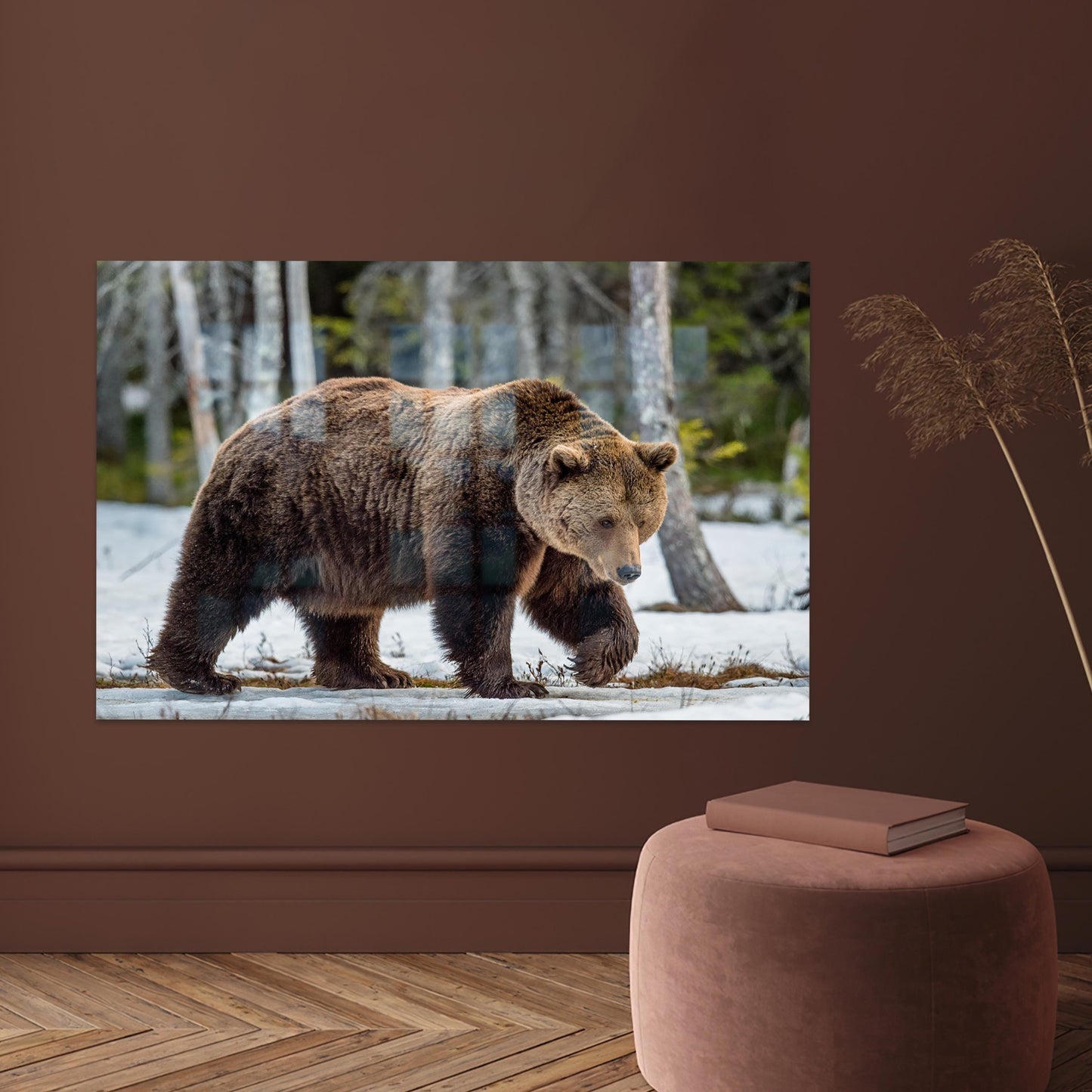 Brown Bear Minimalist Glass Wall Art