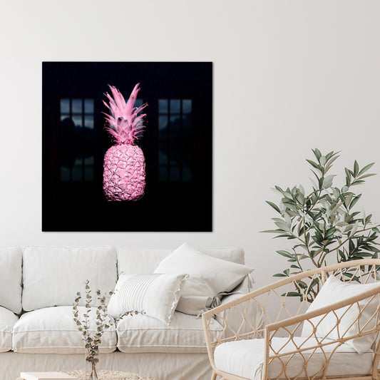 Modern Pink Pineapple Glass Print for Kitchen Wall Art