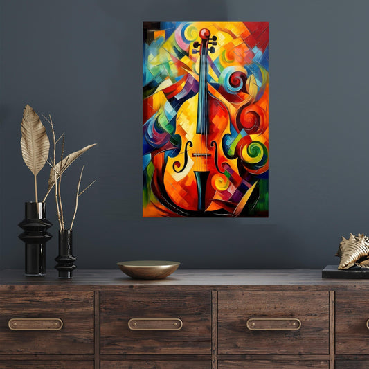 Abstract Glass Art: Colorful Cello Wall Decor for Music Rooms