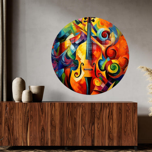 Abstract Glass Art: Colorful Cello Wall Decor for Music Rooms