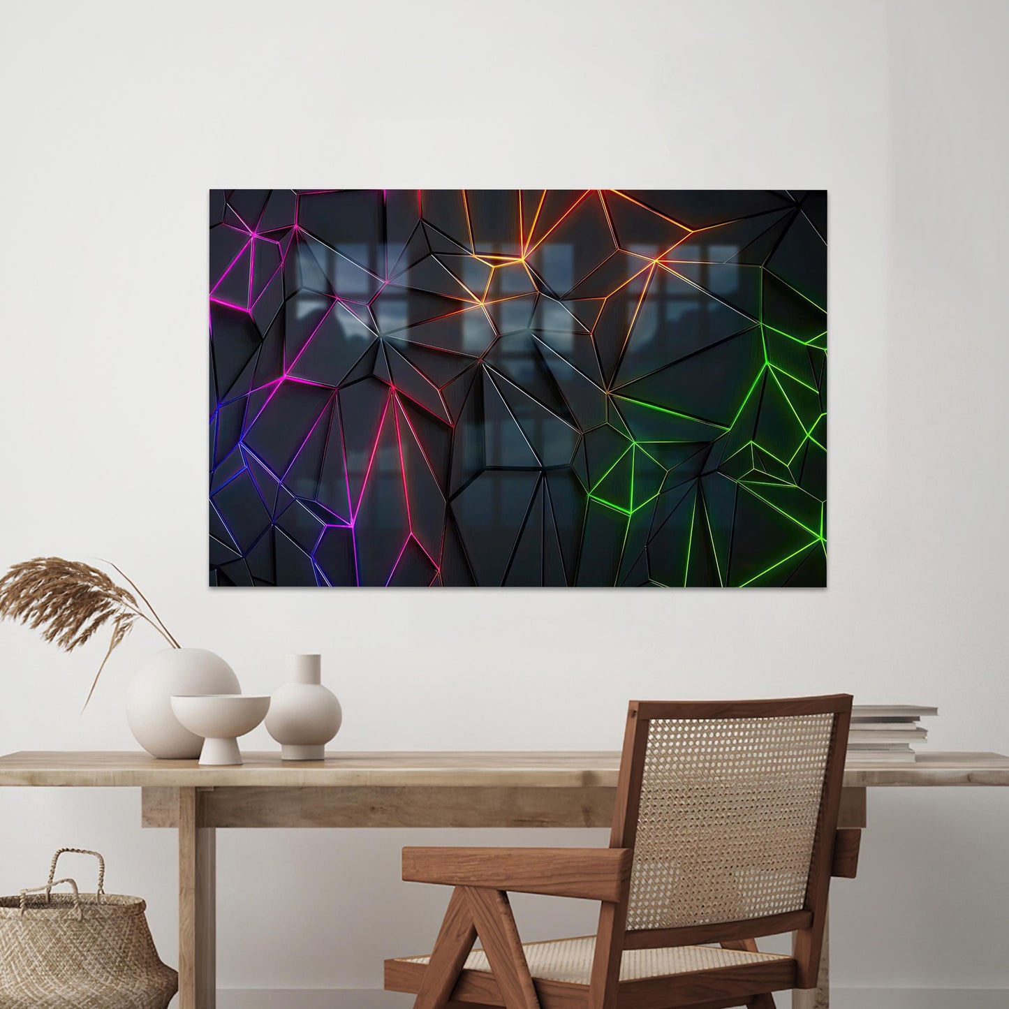 Neon Look Geometric Pattern Glass Wall Art