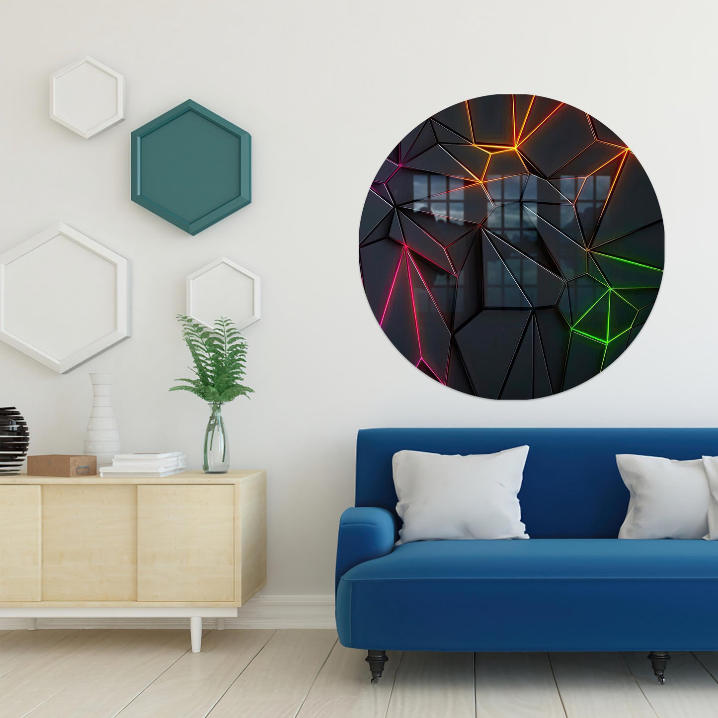 Neon Look Geometric Pattern Glass Wall Art