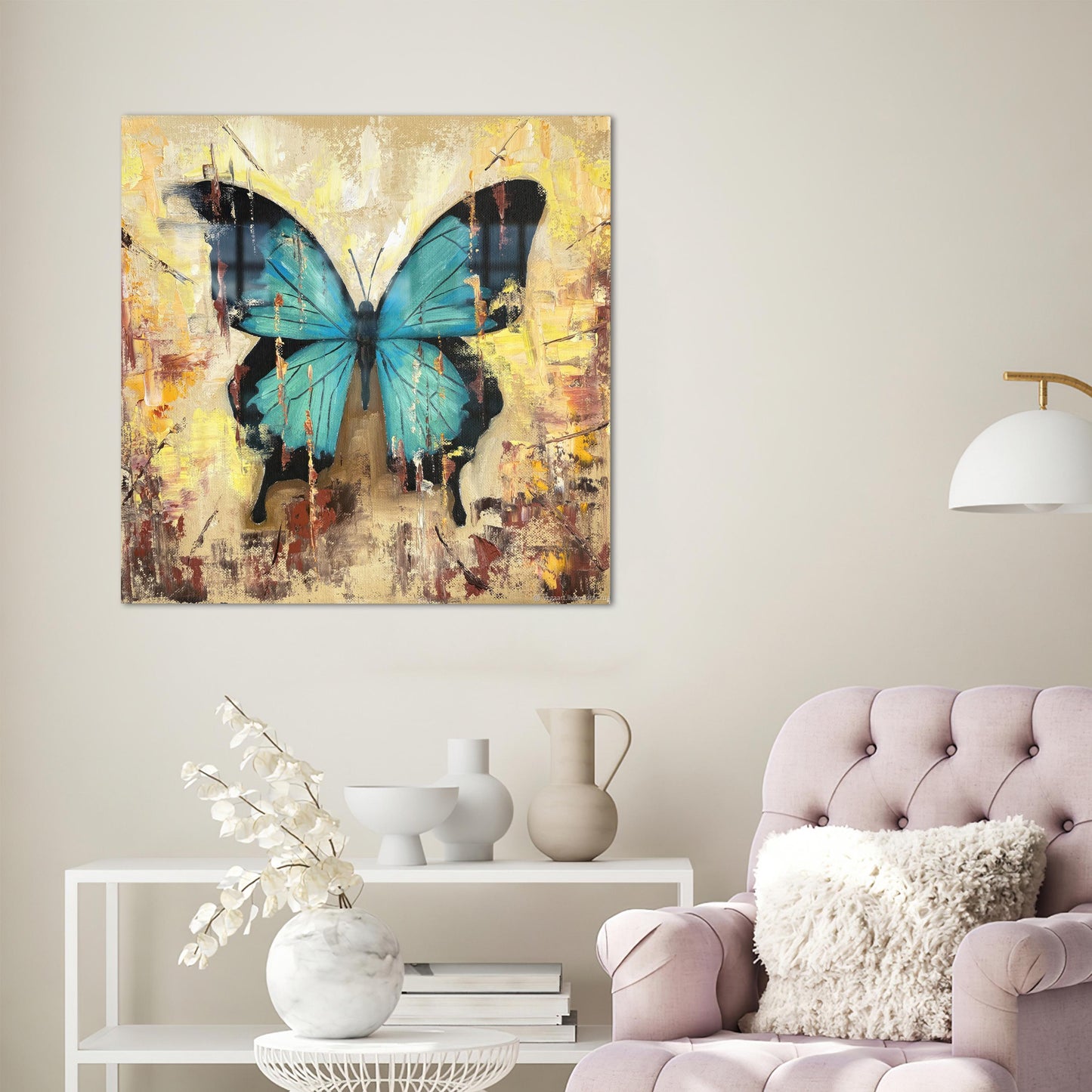 Blue Butterfly Abstract Glass Wall Art