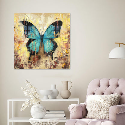 Blue Butterfly Abstract Glass Wall Art