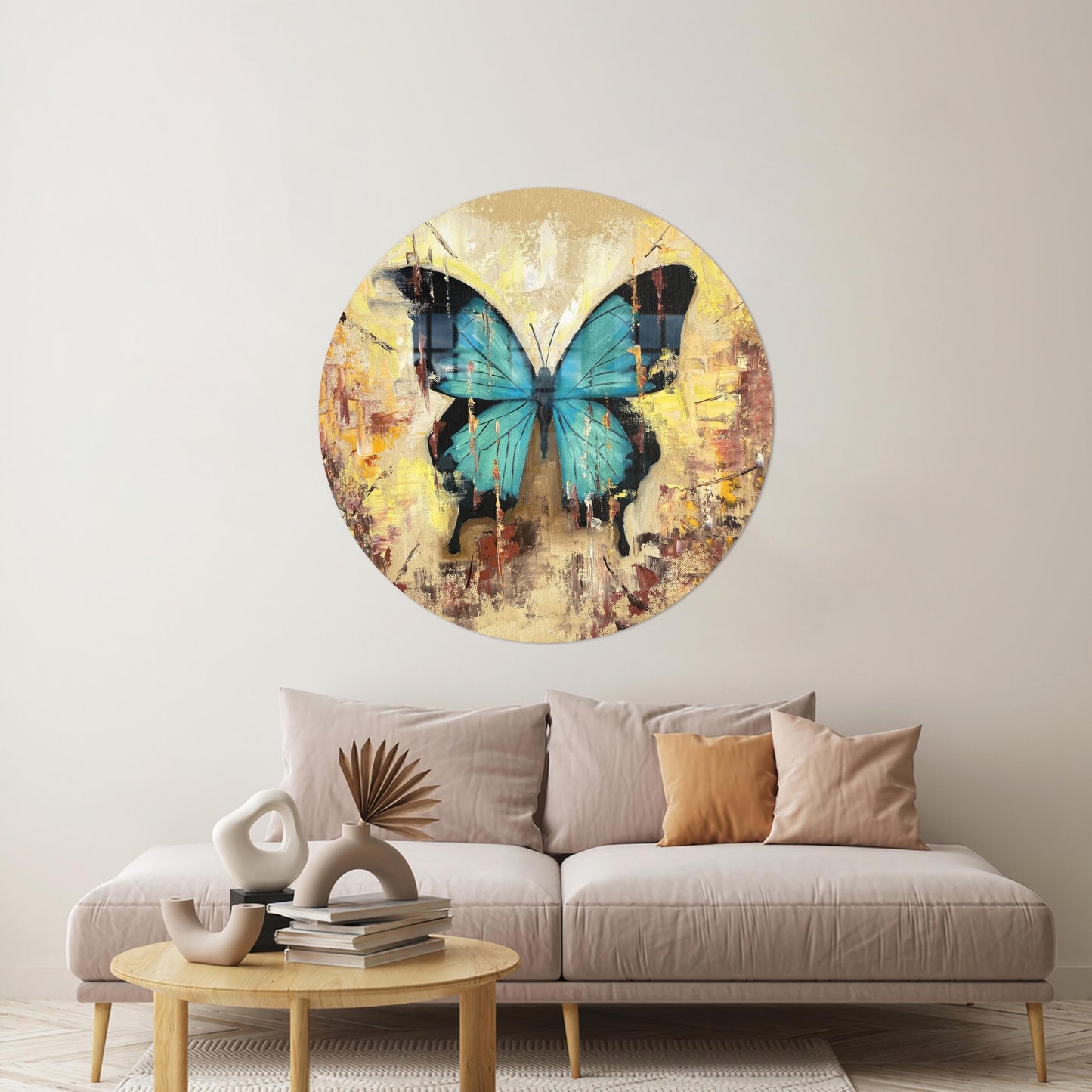 Blue Butterfly Abstract Glass Wall Art