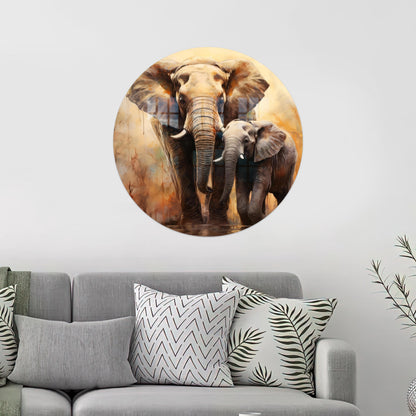 Mom and Baby Elephant Glass Wall Art