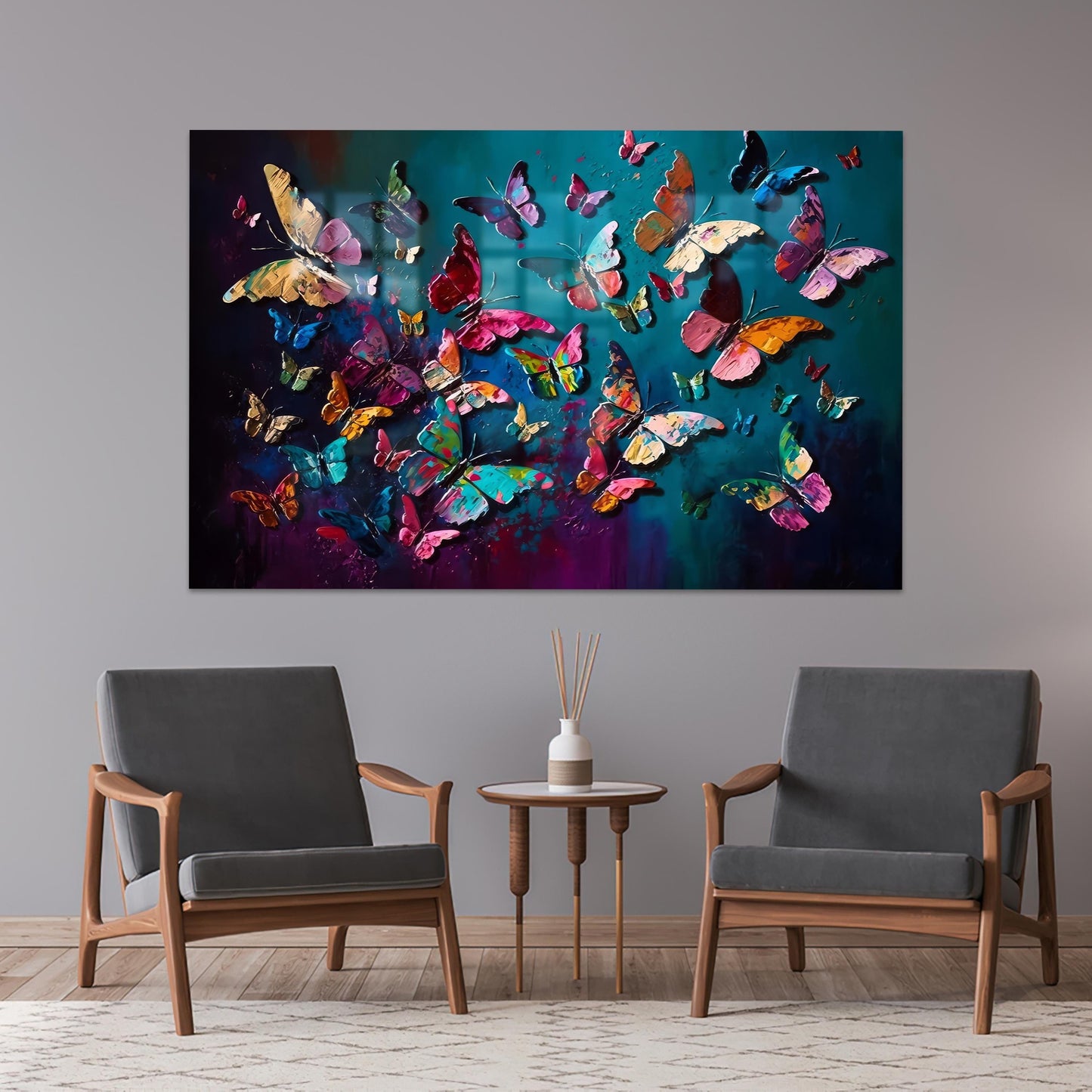 Butterfly Painting Colourful Bedroom Glass Wall Art