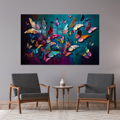 Butterfly Painting Colourful Bedroom Glass Wall Art