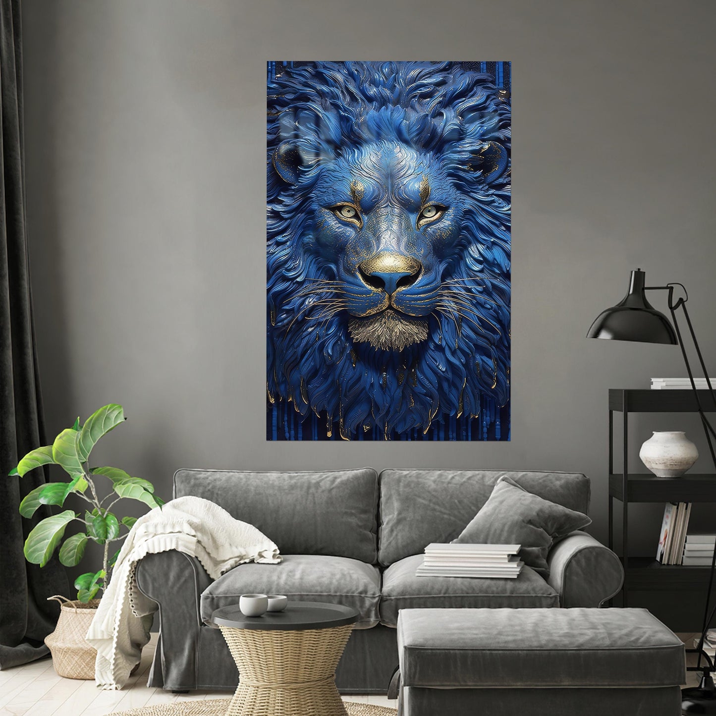 Blue Lion Abstract Glass Wall Art