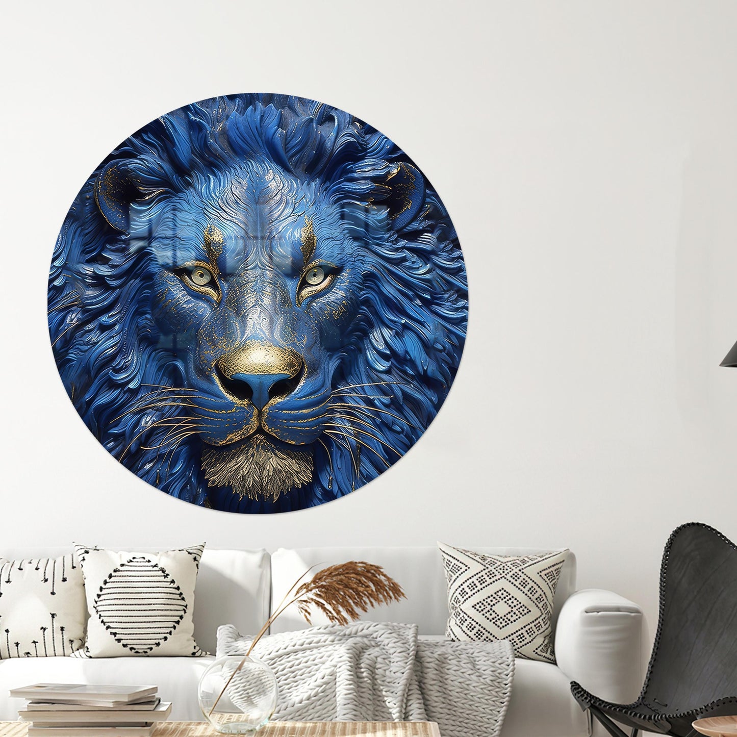 Blue Lion Abstract Glass Wall Art