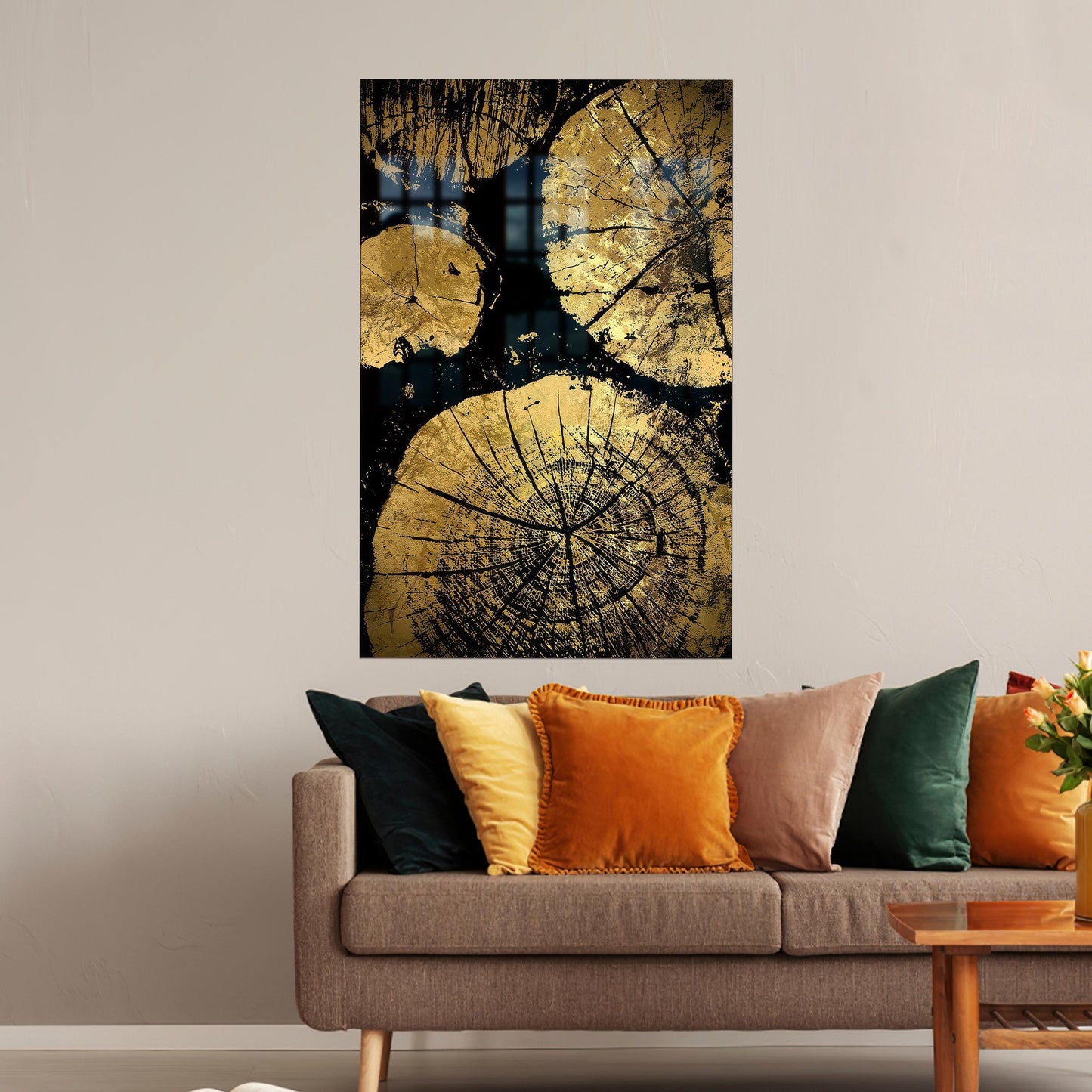 Gold Wood Crack Design Glass Wall Art