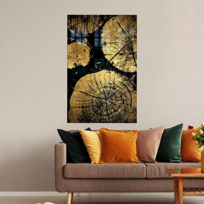 Gold Wood Crack Design Glass Wall Art