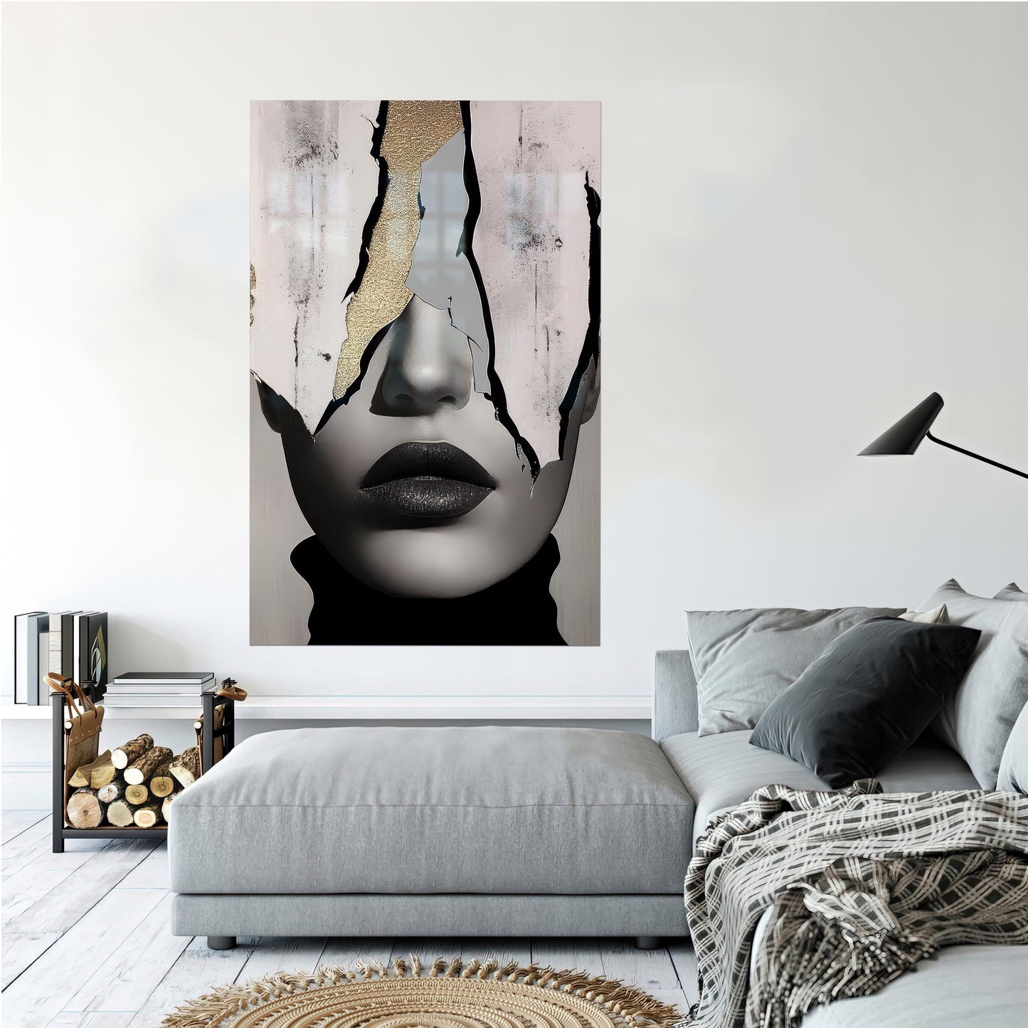 Gray Abstract Woman Baby Glass Wall Art