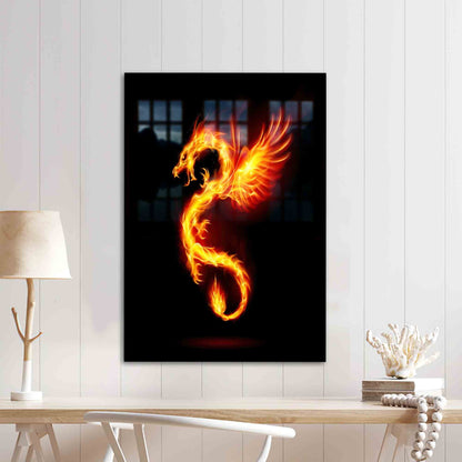 Chinese Fire Dragon Glass Wall Art
