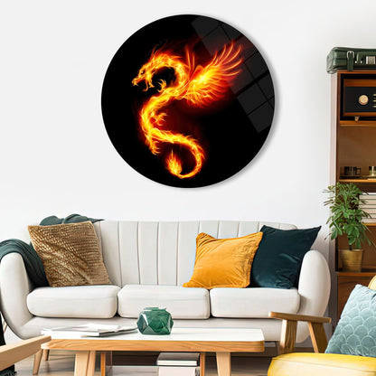 Chinese Fire Dragon Glass Wall Art
