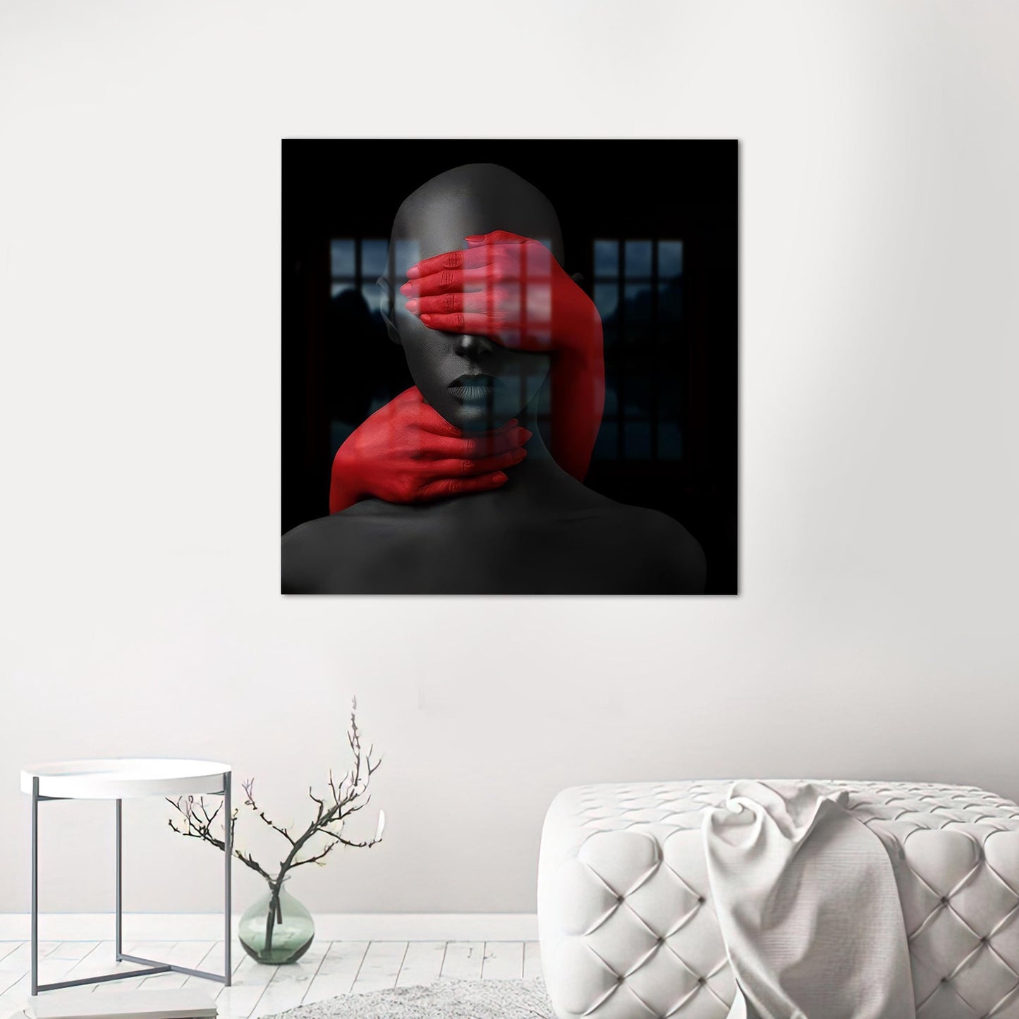 Black Red Accents Glass Wall Art
