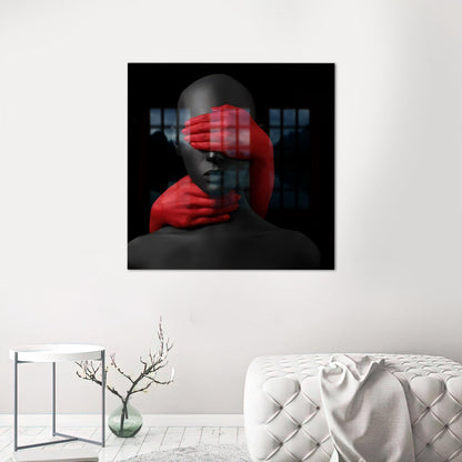 Black Red Accents Glass Wall Art