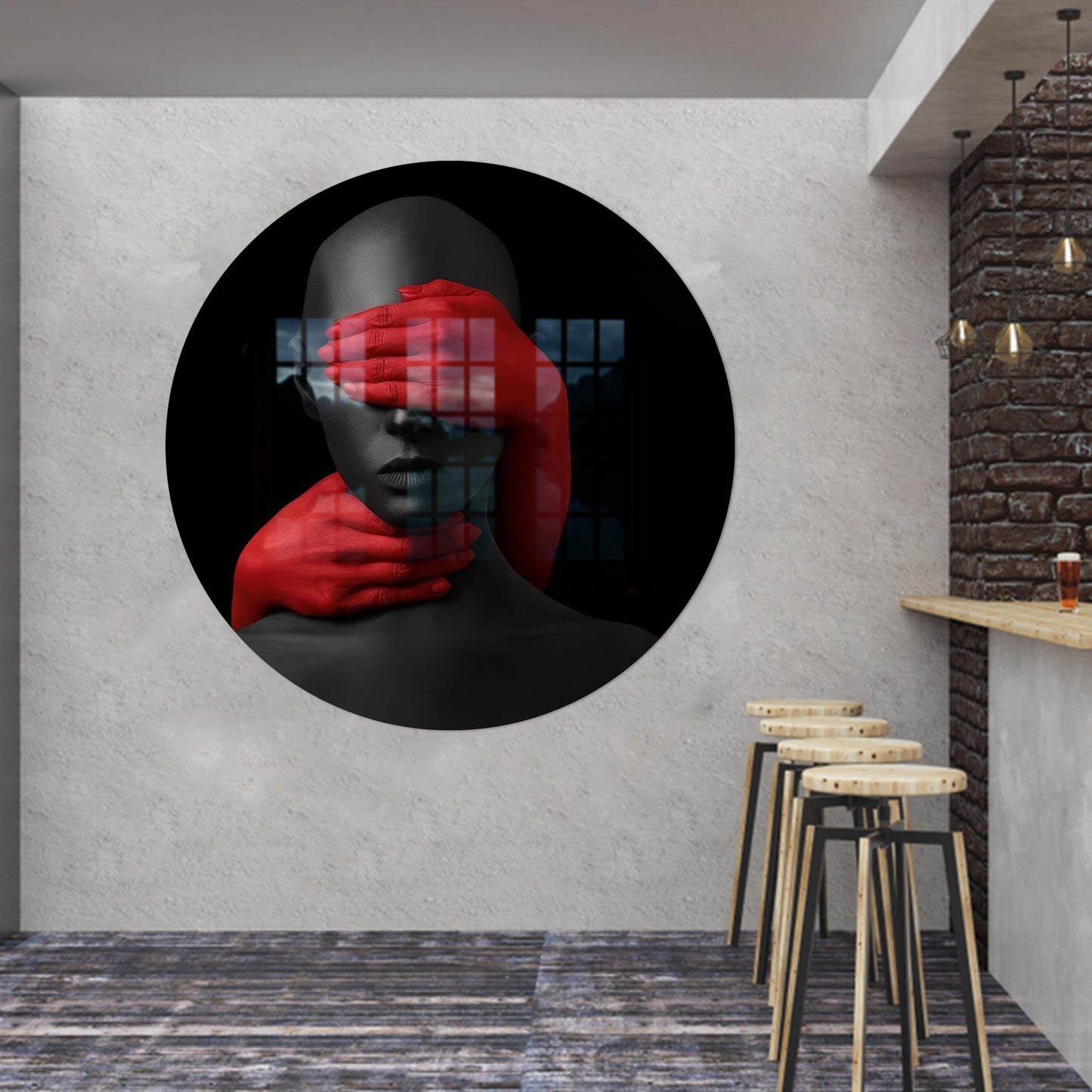 Black Red Accents Glass Wall Art