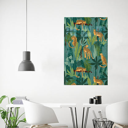Green Tiger Printing Glass Wall Art