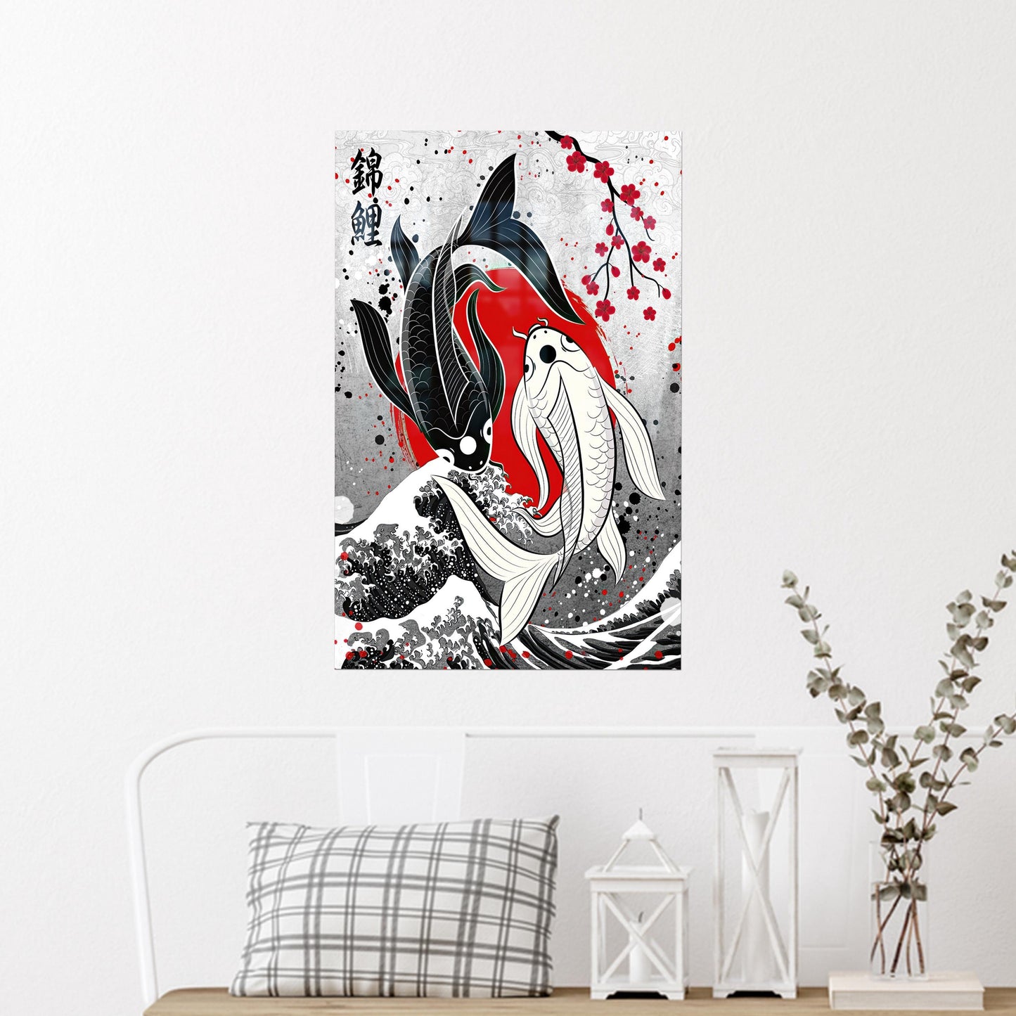 Boho Anime Fish Japanese Glass Wall Art