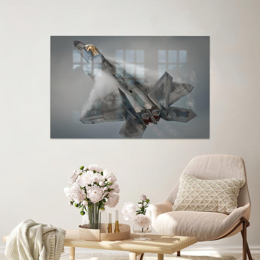Modern F-22 Raptor Glass Art Print - Fighter Jets Wall Decor, Bridesmaid Gift, Aircraft Glass Mural