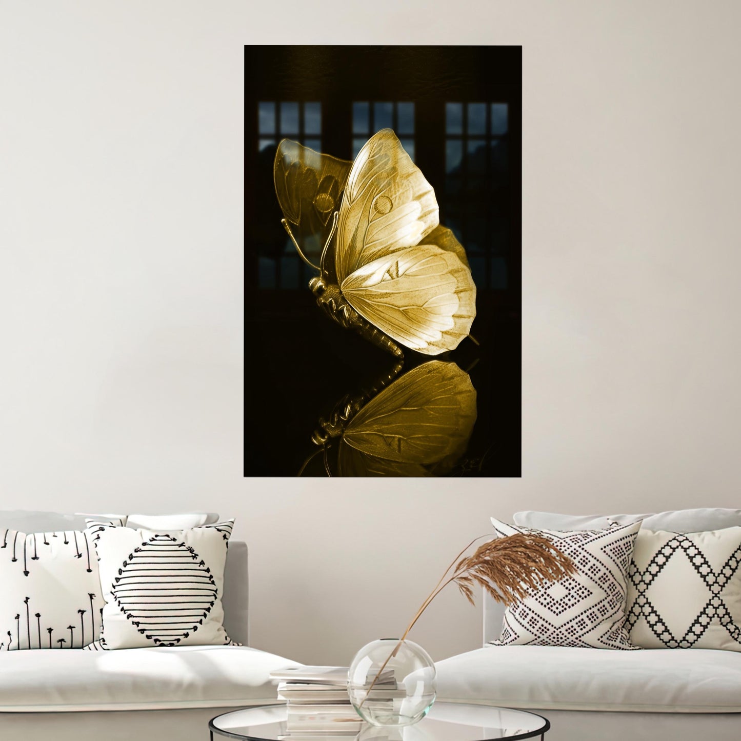 Metallic Butterfly Reflective Glass Wall Art