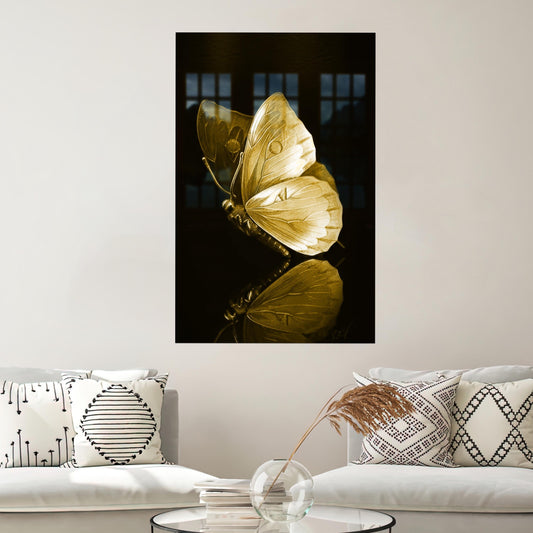 Modern Metallic Butterfly Glass Wall Decor, Reflective Butterfly Art, Large Modern Wall Art