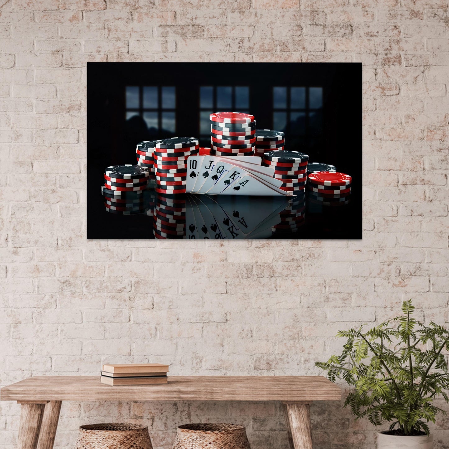Poker Royal Flush Spades Glass Wall Art