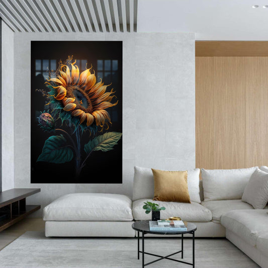Yellow Sunflower Glass Art, 3D Botanical Wall Decor, Kitchen and Bedroom Hanging