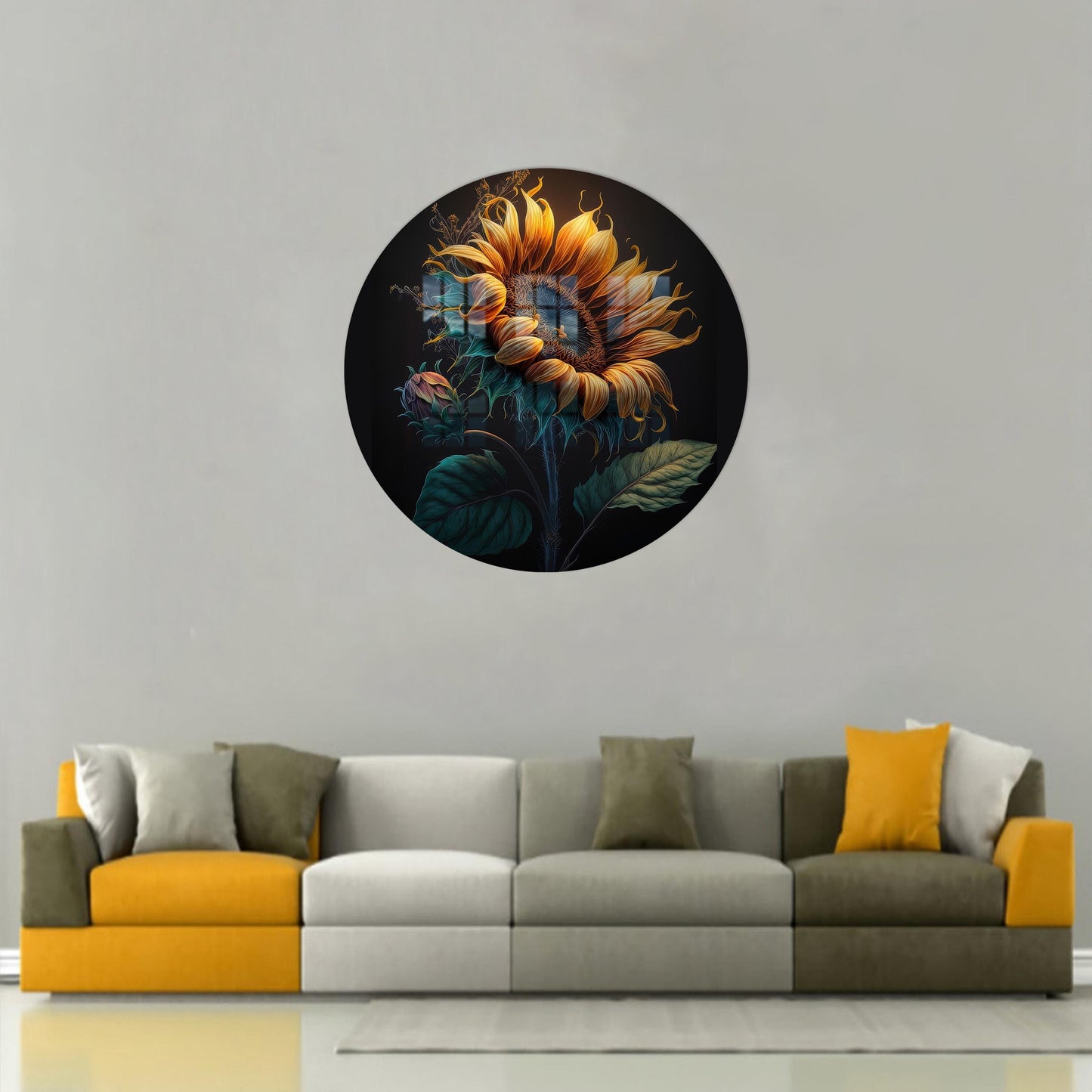 Yellow Sunflower Glass Art, 3D Botanical Wall Decor, Kitchen and Bedroom Hanging