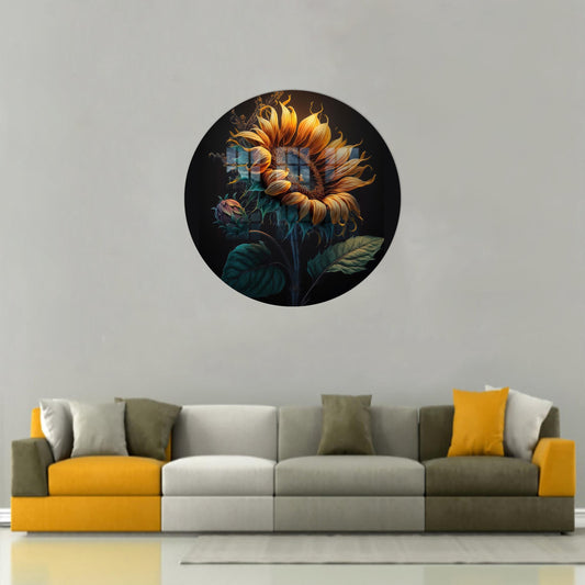 Yellow Sunflower Glass Art, 3D Botanical Wall Decor, Kitchen and Bedroom Hanging
