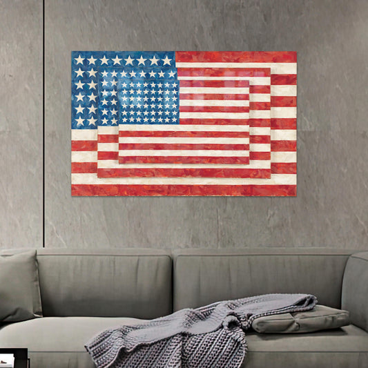 American Flag Glass Wall Art - Patriotic USA Flag Wall Decor, Tempered Glass Art,