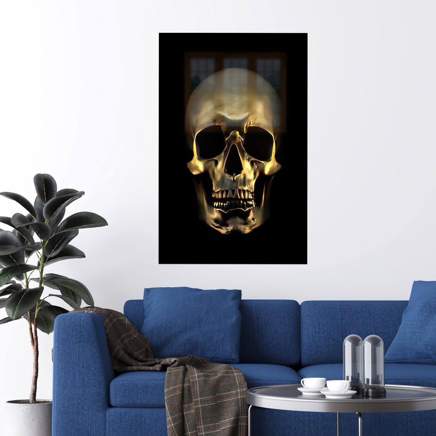 Golden Skull Gothic Dark Glass Wall Art