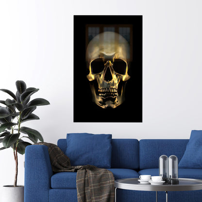 Golden Skull Gothic Dark Glass Wall Art