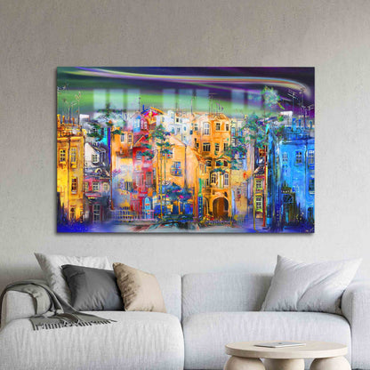 Cityscape Street Silhouette Painting Glass Wall Art