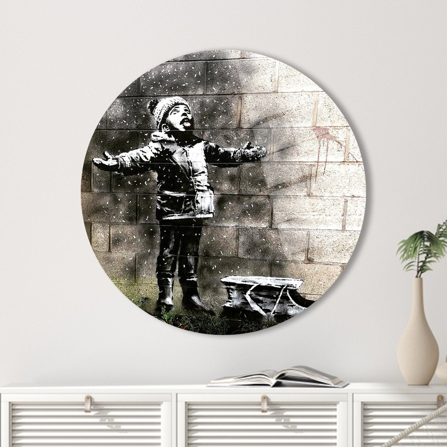 Banksy Snowfall Graffiti Street Glass Wall Art