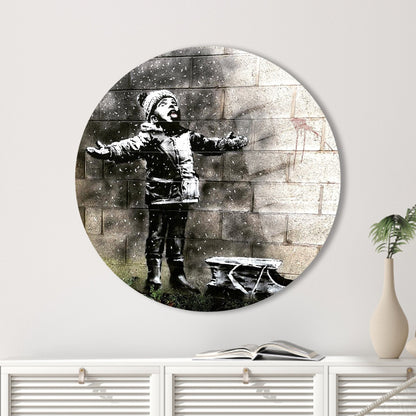 Banksy Snowfall Graffiti Street Glass Wall Art