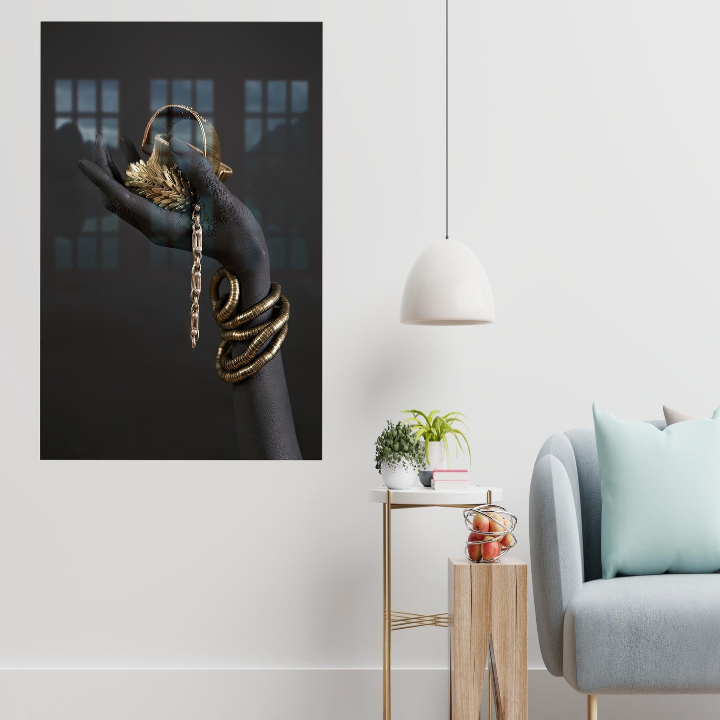 African Woman Hand with Gold Bracelet Tempered Glass Wall Decor, Ethnic Girl Room Glass Art