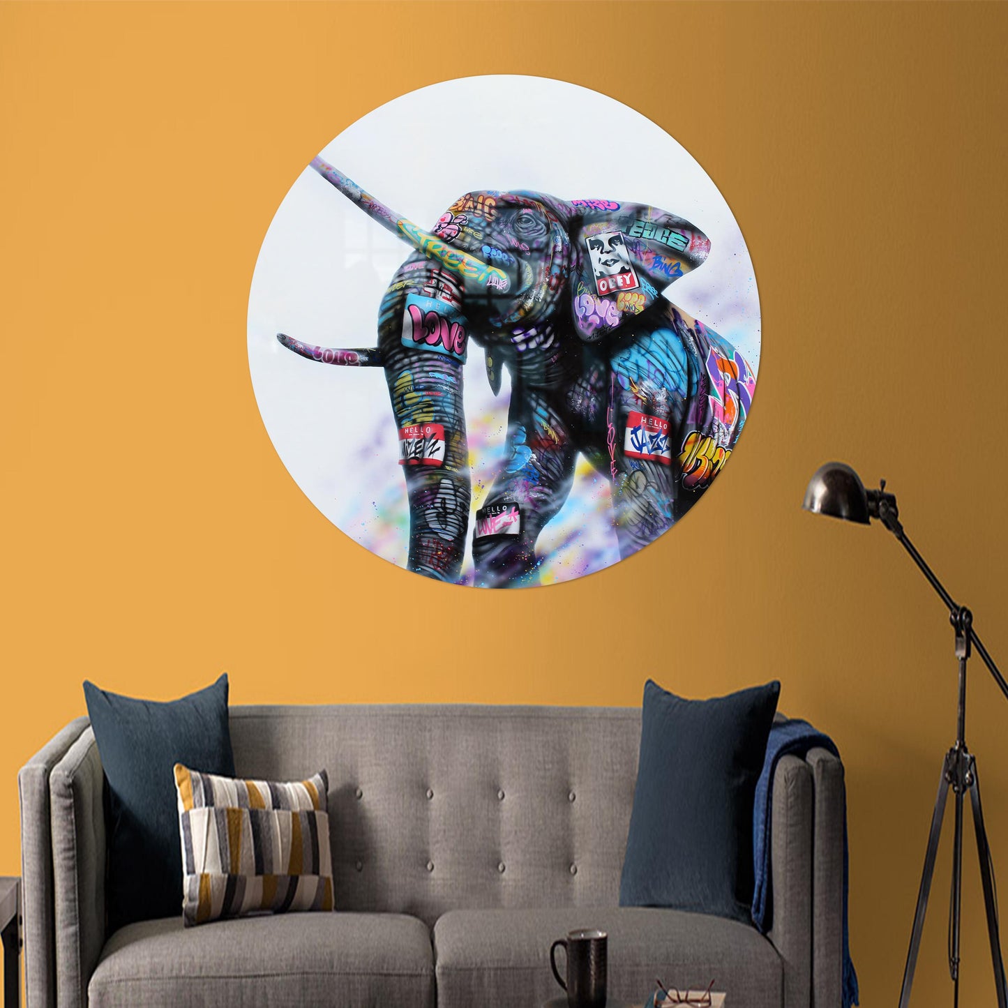 Elephant Graffiti Glass Wall Art