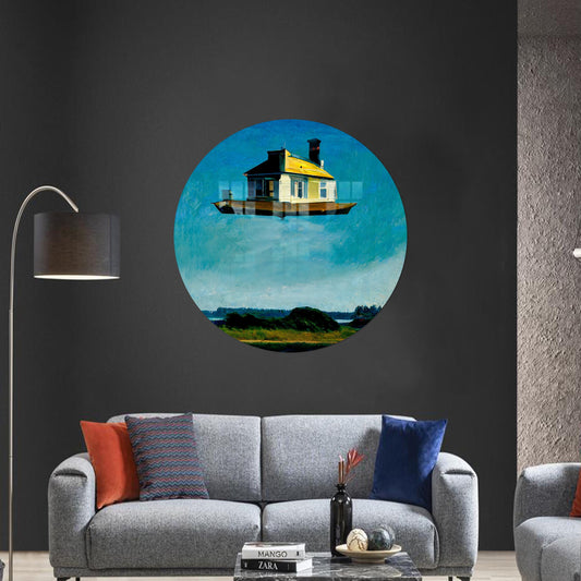 Edward Hopper Glass Wall Art: Surreal Floating House Glass Print