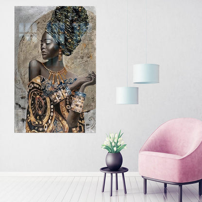 African Woman Glass Art, Fashion Wall Hanging, African Wall Decoration, Gift For Mom