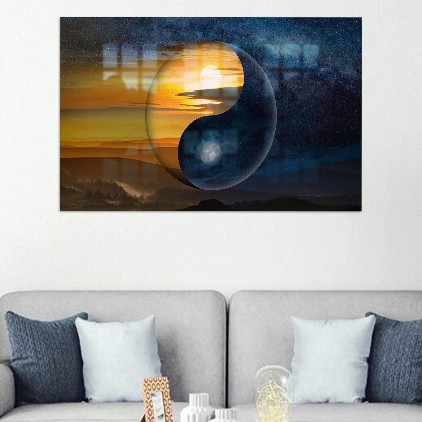 Yin & Yang Light Glass Wall Art