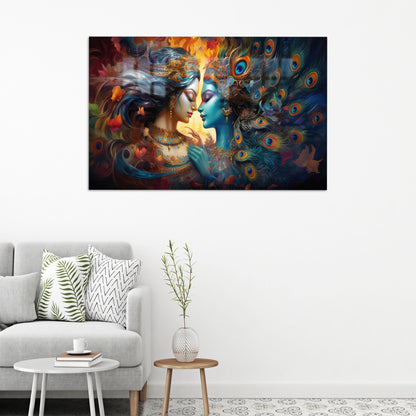 Krishna Radha Hindu Glass Wall Art