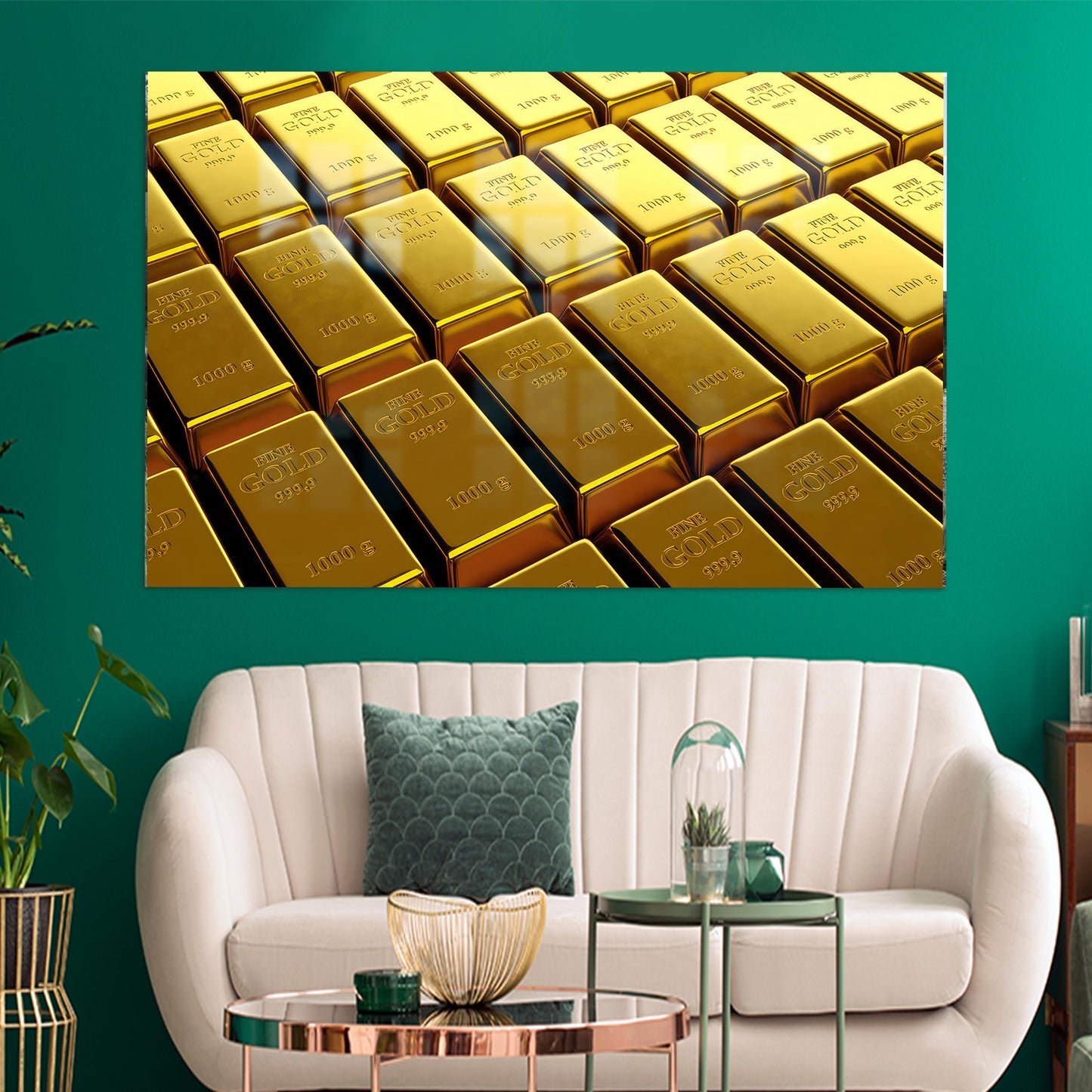 Gold Bars Man Cave Glass Wall Art