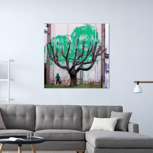 Banksy Tree Tempered Glass Wall Art, Vivid Finsbury Park Street Decor