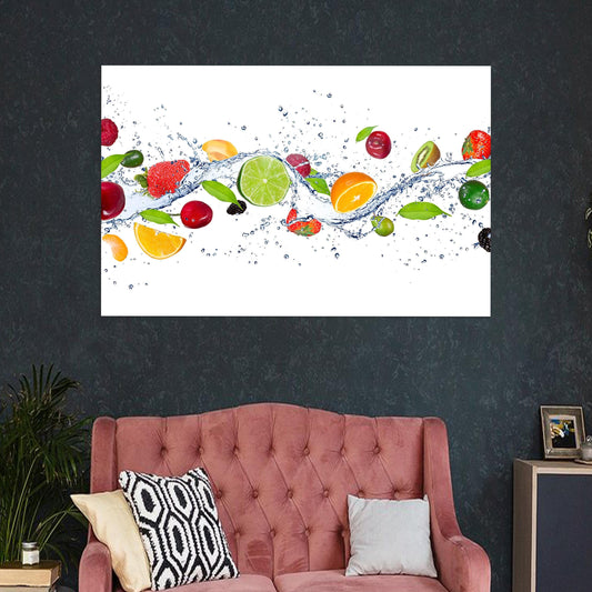 Modern Orange Glass Wall Art for Kitchen - Fruits Splash Wall Decoration