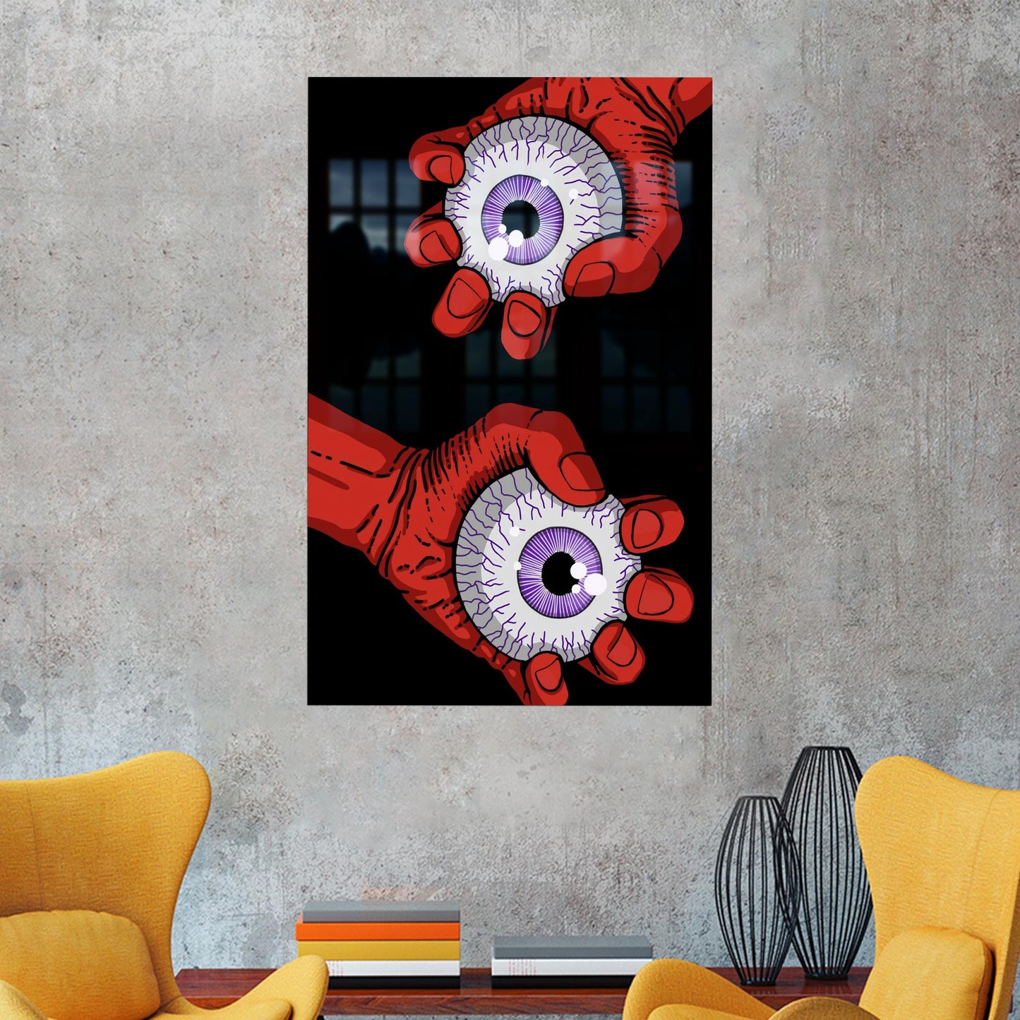 Red Horror Eyes Gothic Glass Wall Art