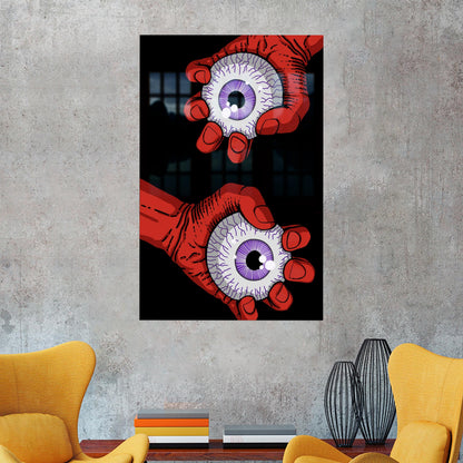 Red Horror Eyes Gothic Glass Wall Art