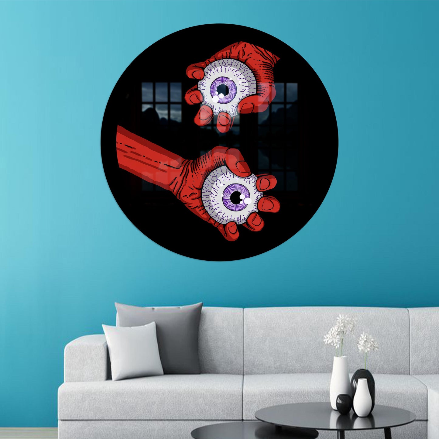 Red Horror Eyes Gothic Glass Wall Art
