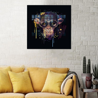 Black Wise Monkey 3D Glass Wall Art